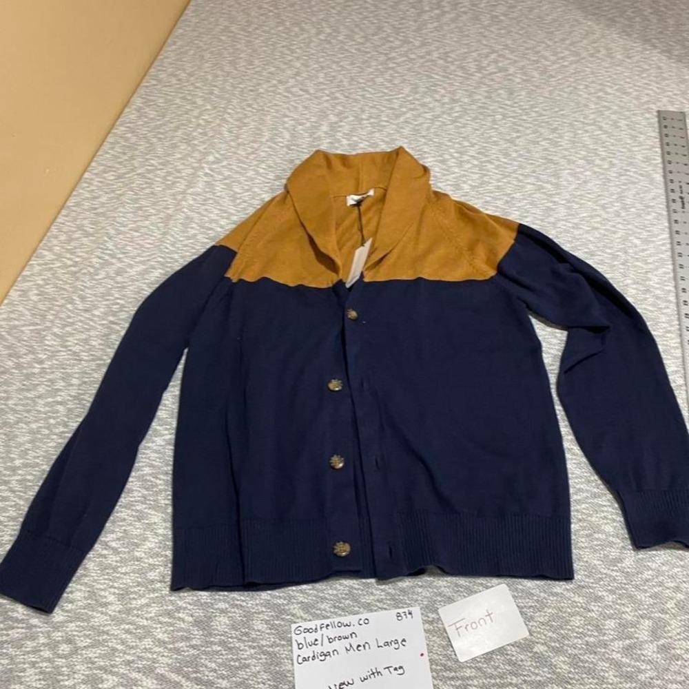 Goodfellow & Co.‎ blue/brown cardigan men Size L. SKU874 #knitwear #menswear